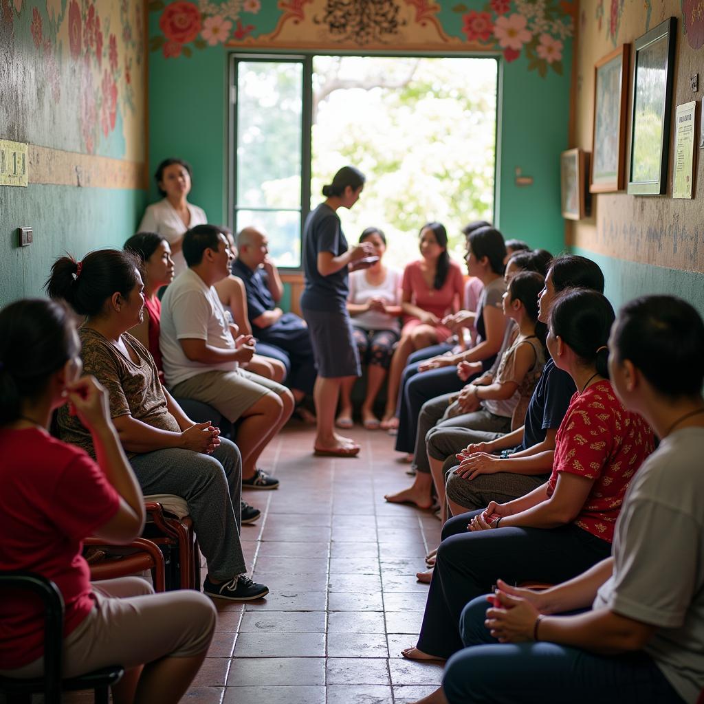 Mọi người tham gia sinh hoạt cộng đồng và hoạt động văn hóa tại Nhà văn hóa Gò Vấp